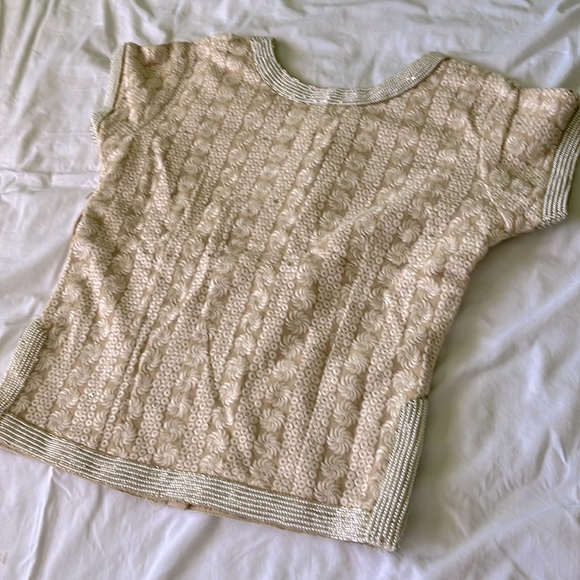 Cream beige embroidered Choli blouse pearl embedded Indian top lehenga top - Picture 2 of 3